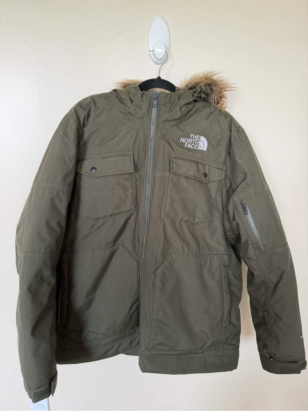 THE NORTH FACE Olive Green Mens McMurdo Down Parka Mens XXL Puffer Jacket Fur